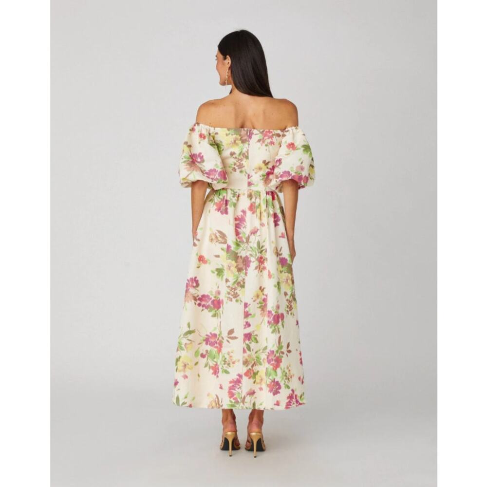 Shoshanna Off-Shoulder Floral Midi Dress -‎ Cream and Pink - Picture 2 of 16